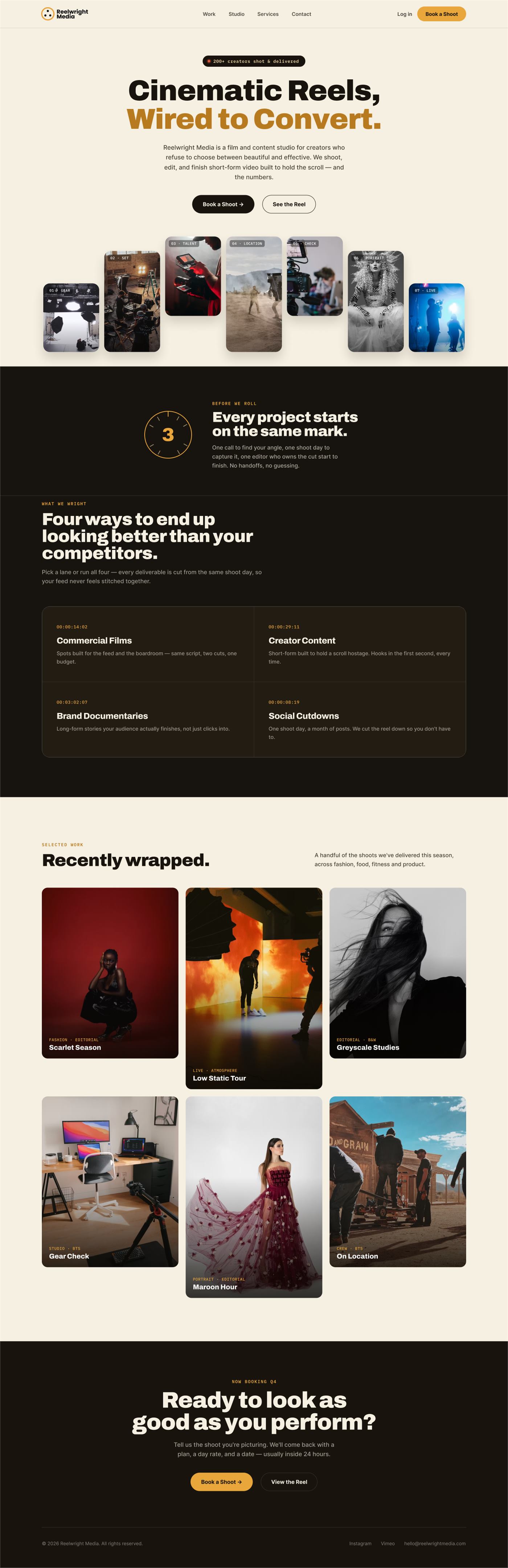 Reelwright Media website example, full page
